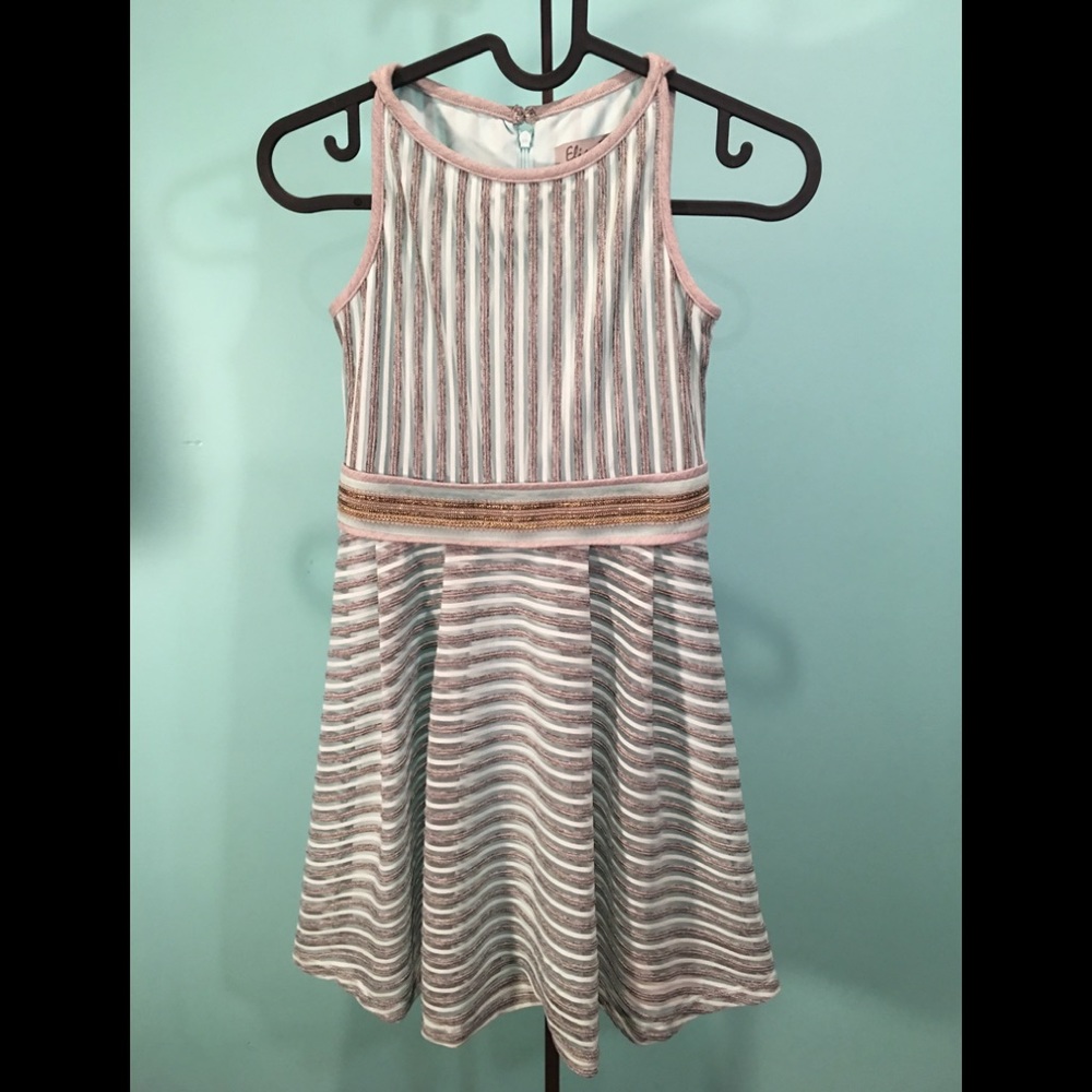Elisa B Teal and Gray Striped Dress Size 10